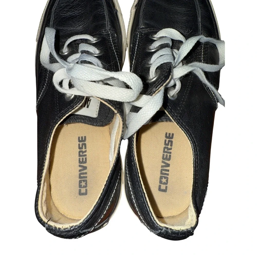 Converse All Star Black Leather Lace Up Low Top Sneaker Boat Shoes Men 6 Women 8